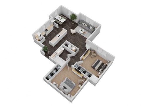 Floor plan for 2 beds, 1 bath, 848 sqft